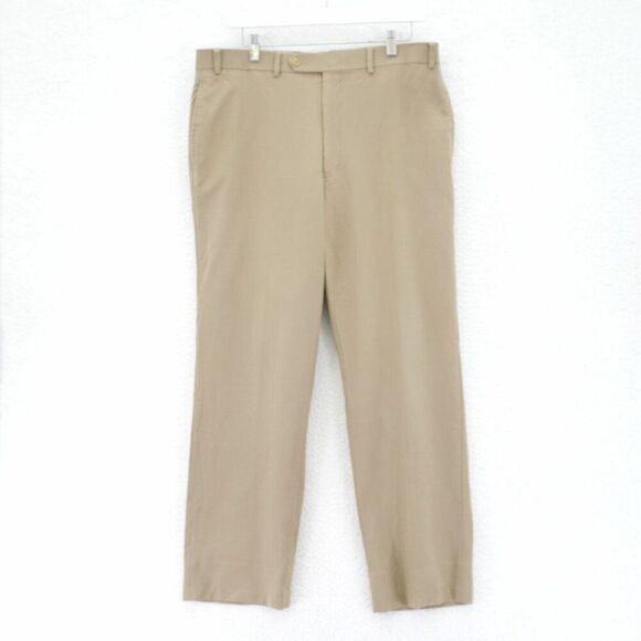 DAMAGED Lauren Ralph Lauren Total Comfort Wool Dress Pants 35 / 29 Tan Mid Rise - Picture 1 of 9